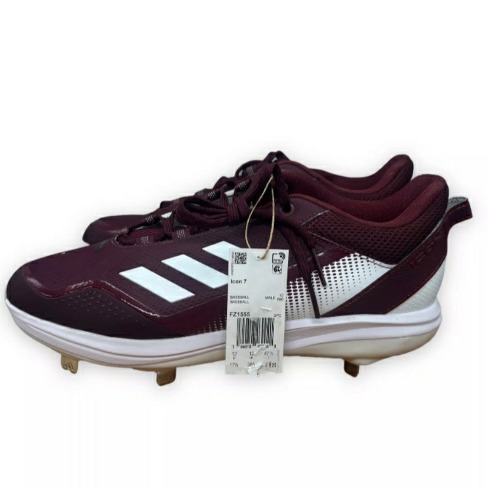 Adidas Icon 7 Metal Baseball Cleats Burgundy White FZ1555 Men’s Size 12.5 Shoes